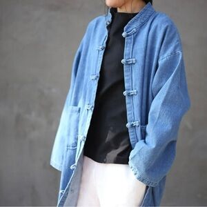 SOLD 💙 Long blue denim jacket Chinese style